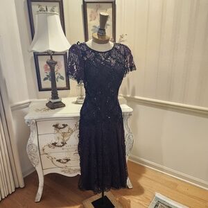 Vintage Mourning Melancholy Wednesday Or Lydia Deetz Gothic Lace Dress M